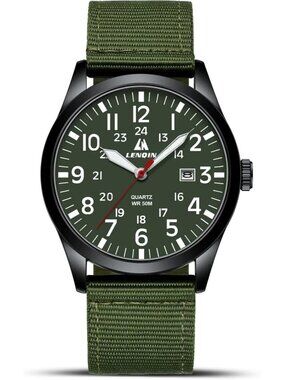 Men Green Red Nylon Strap Stylish Luminous Unisex Military Tactical Casual Watch